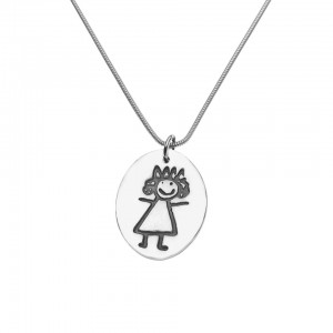Childrens Art in Silver Oval with Necklace