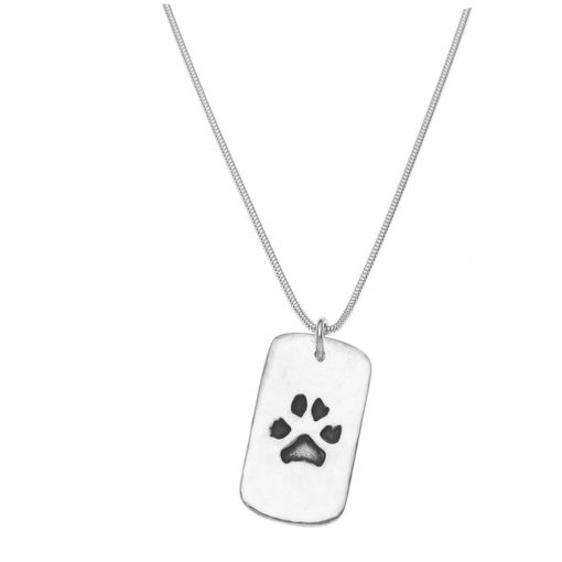 PAW PRINT on Large DogTag Necklace in Silver